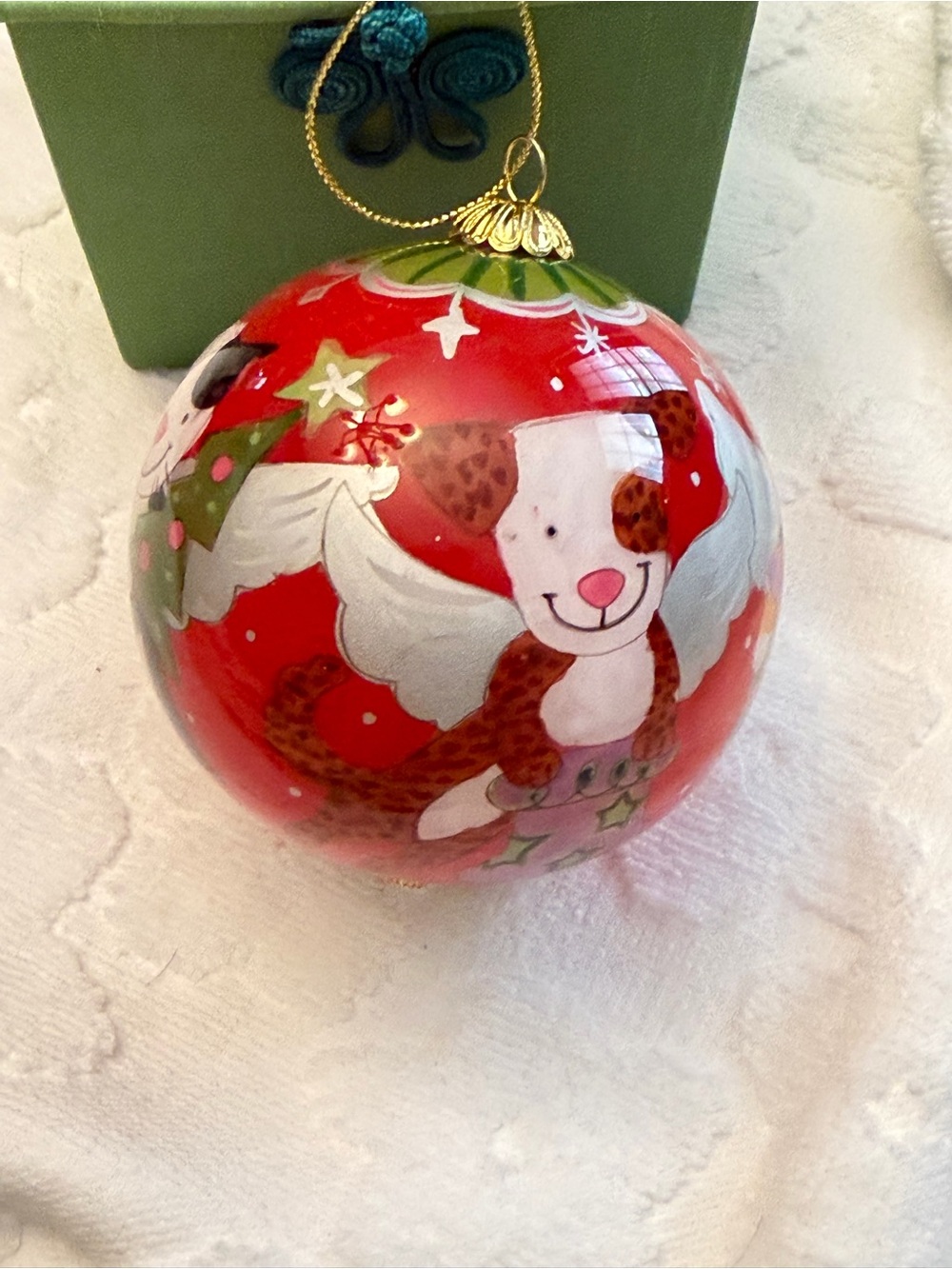Pier one li Bien Red Hand-Painted Dog Angel Glass Christmas Ornament